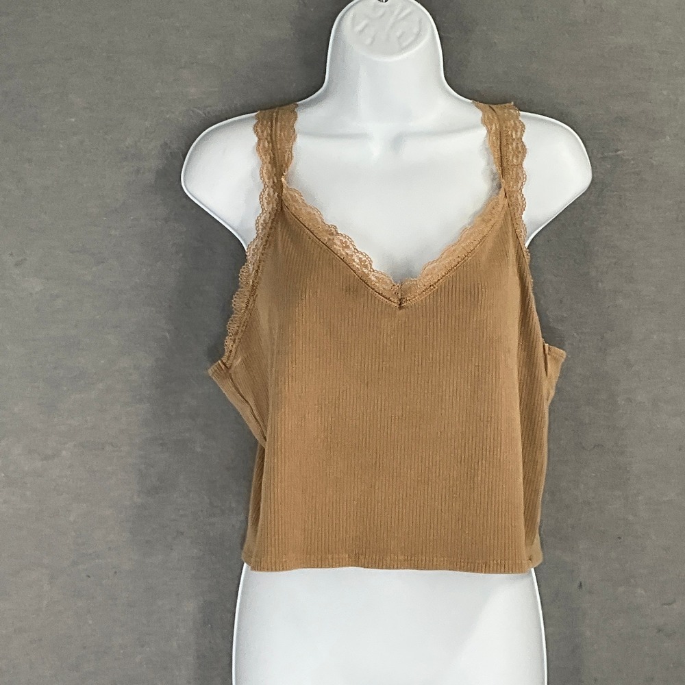American Eagle Ribbed Lace Trim Cami Tan Brown Tank Top Women's XL Whimsigoth